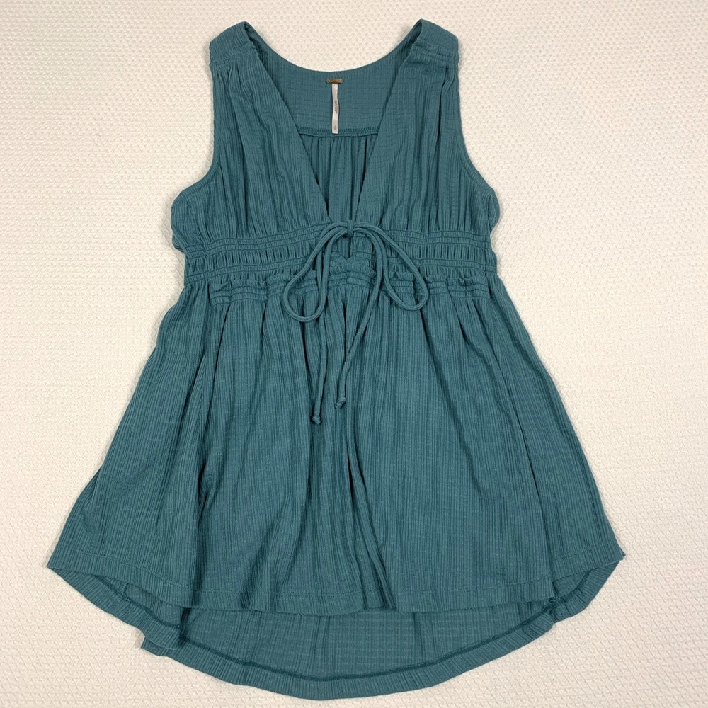 Free People Beach Bound Tank Top Womens S Teal Sleeveless Tie Front Draped